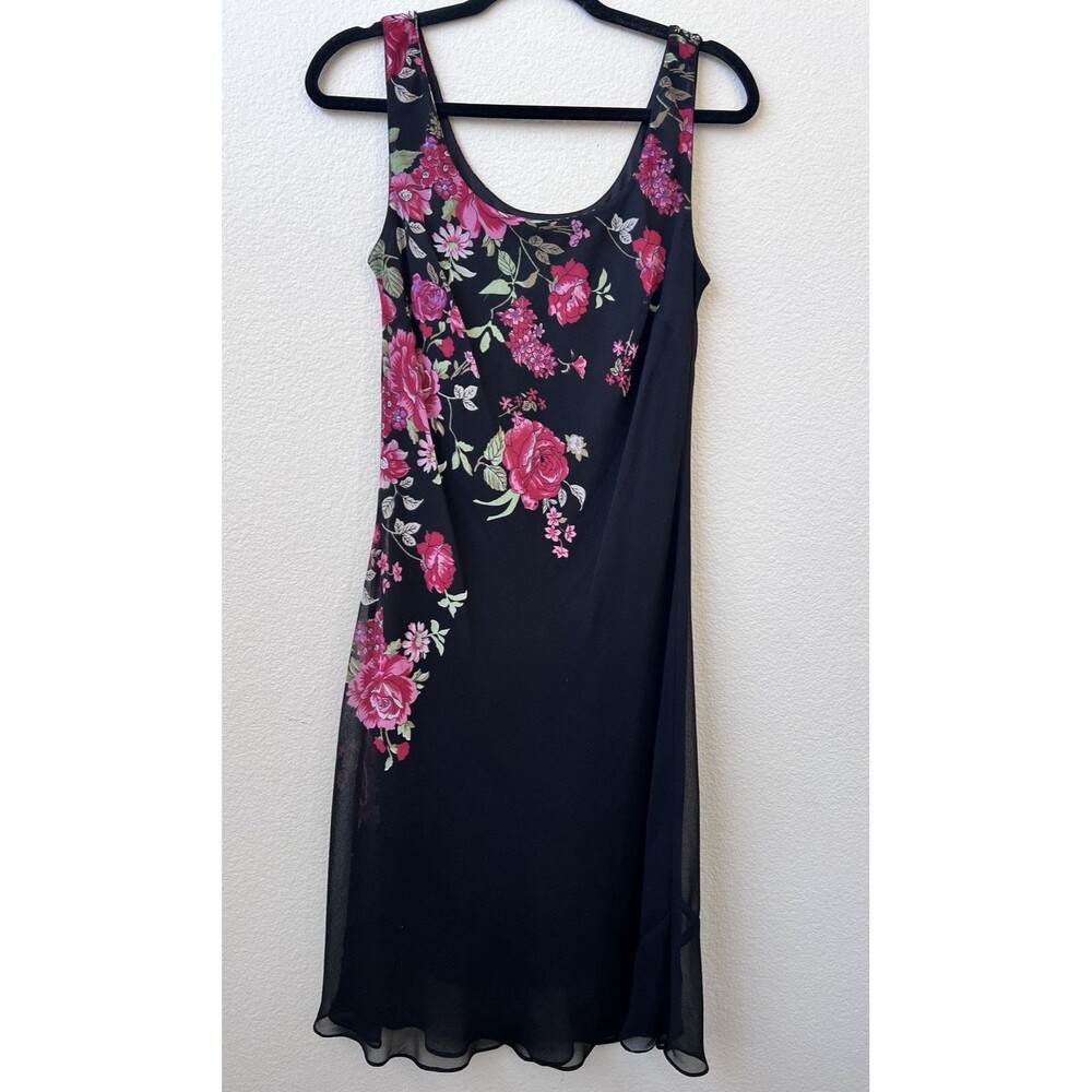 Eva Blue Vintage 90s Y2K Black Floral Tank Chiffon Dress Size 10
